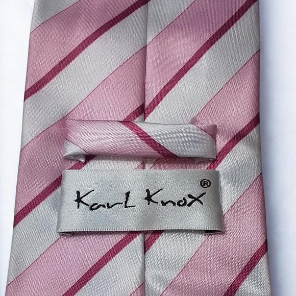 Elegant Karl Knox Pink Striped Men's Tie - Picture 4 of 4